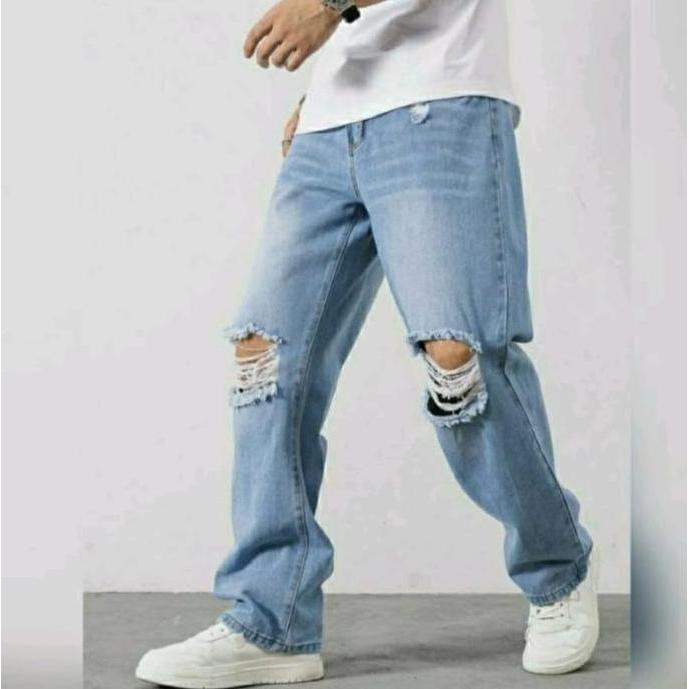 Hose- Celana Jeans Standar Model Sobek / Celana Jeans Longgar Pria Desa / Celana Jeans Cowok Standar