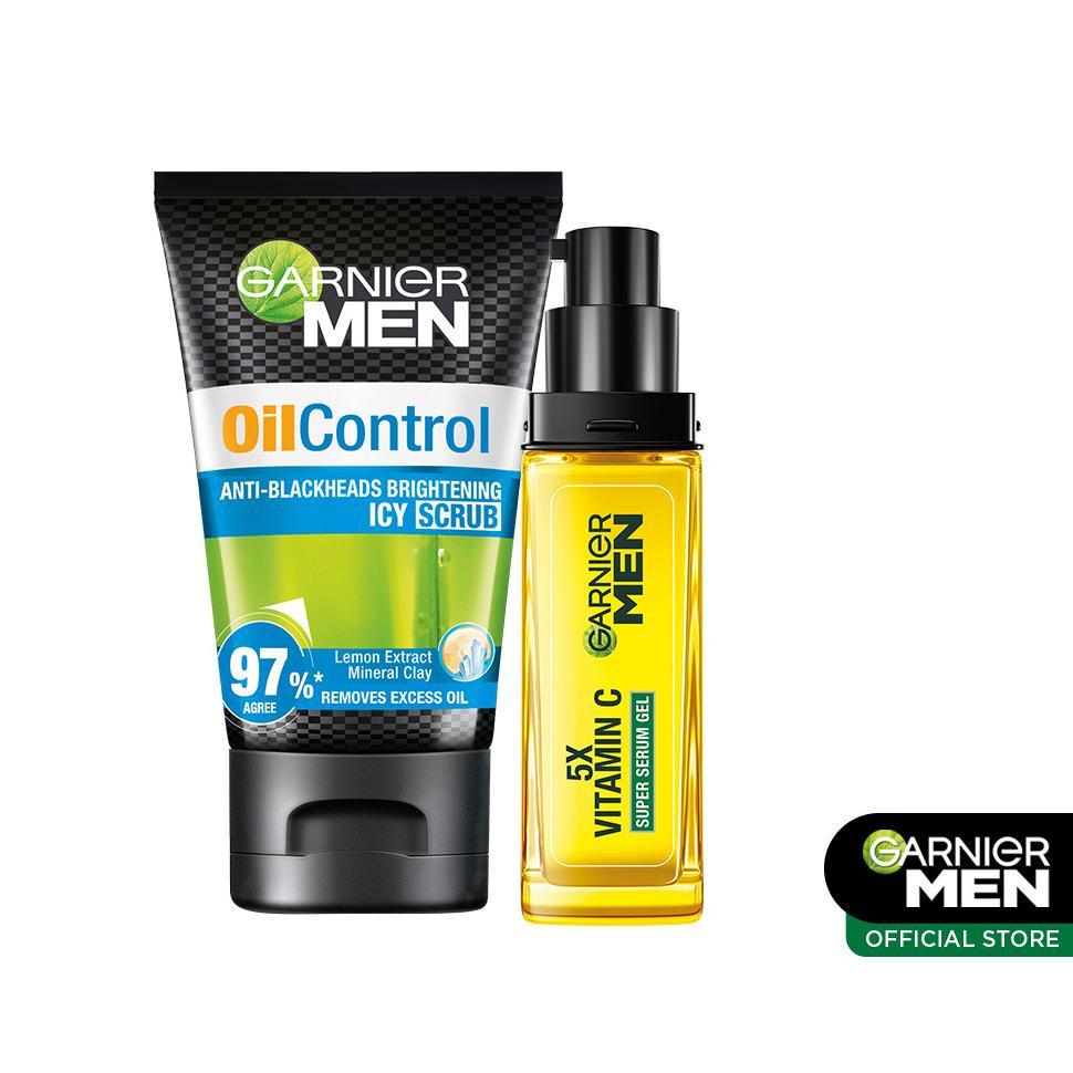 Garnier Men Brightening Simple Set Turbo Bright Super Serum Gel 30 ml + Oil Control Anti Blackheads 