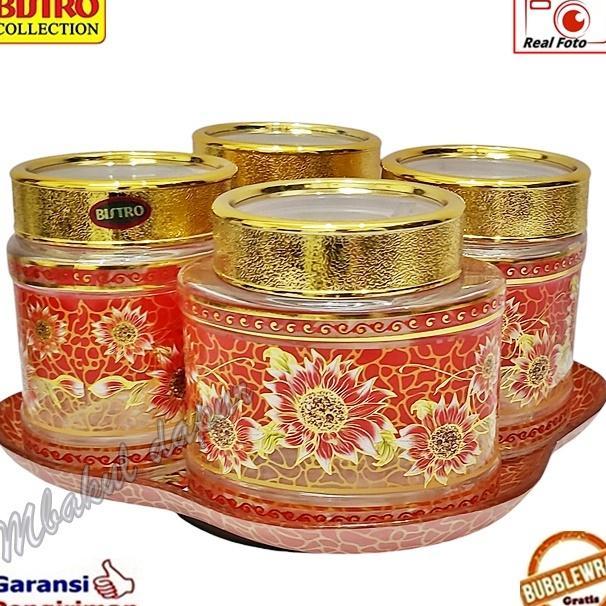 Toples Kue Toples Kaca Set Toples Lebaran Set Mewah Bisa Putar Nampan Kaca Bistro 4 Toples Sni