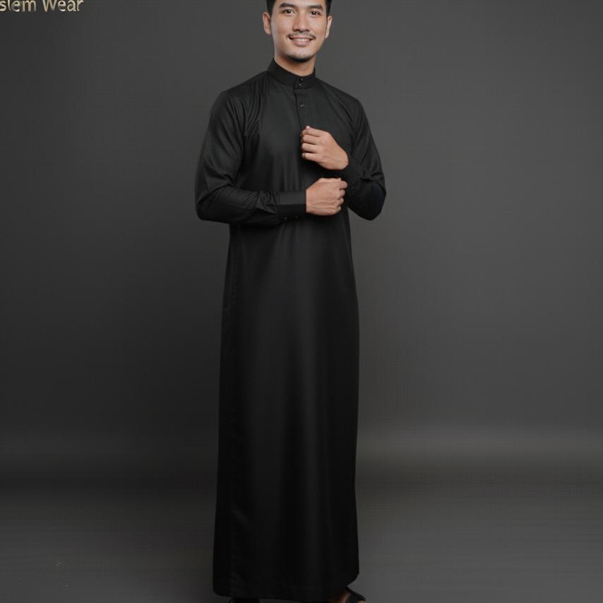 Gamis Jubah Pria Slim Fit Kancing Model Jubah Saudi - Al-Fadhil -  Pria Model Polos - Gamis Dewasa T