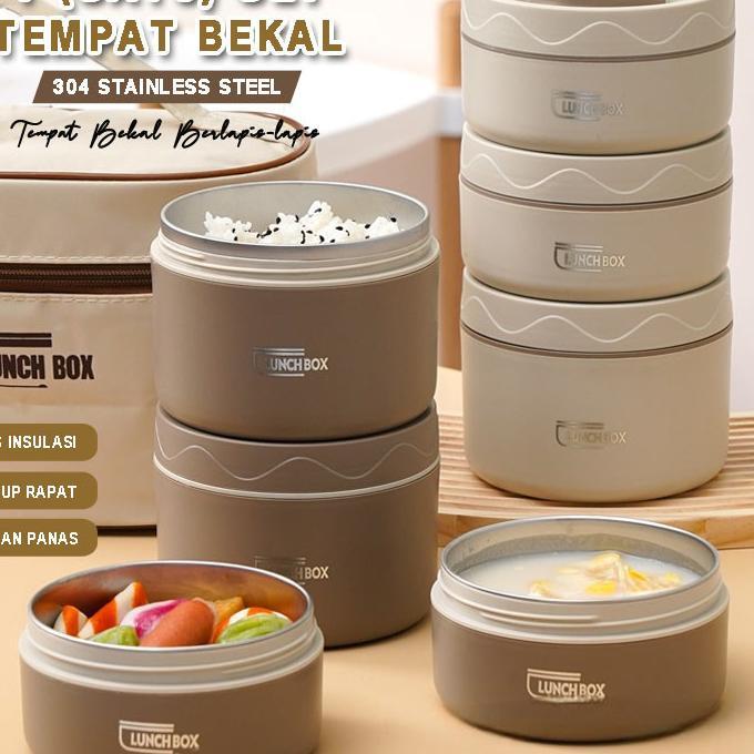 Kotak Makan 1 Set Lunch Box Stainlees Steel Tahan Panas / Termos Sup Makanan Bekal Nasi Tahan Panas 