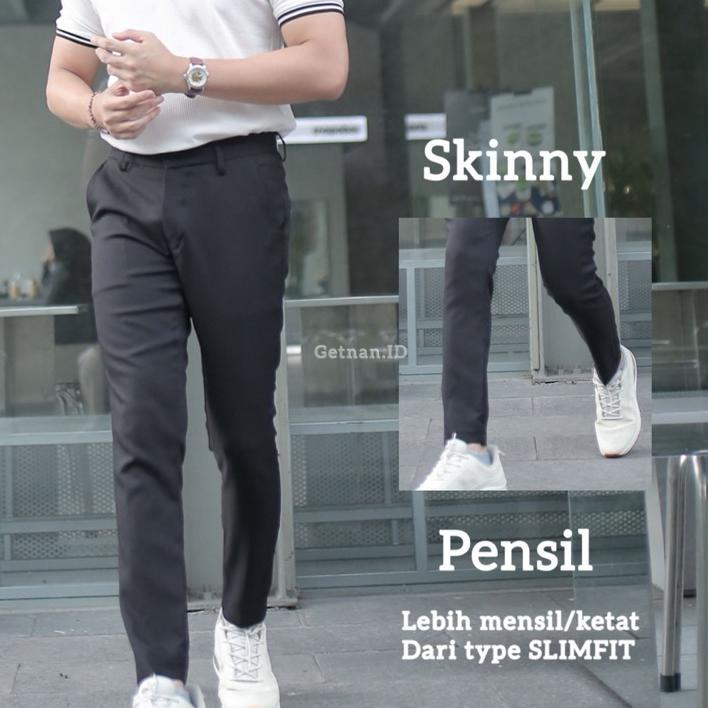 Getnan Skinny Pants Hitam(Black) | Celana Formal Pria Super Slim Skinny Fit Premium Tebal