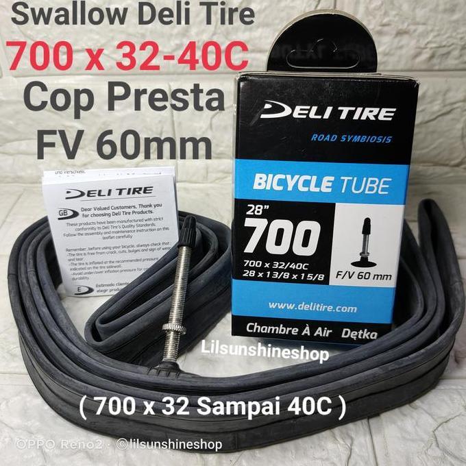 Ready Ban Dalam 700 x 32c / 40c Deli Tire 700x32/40c Cop Pentil Presta FV 60mm Sepeda Roadbike Grave