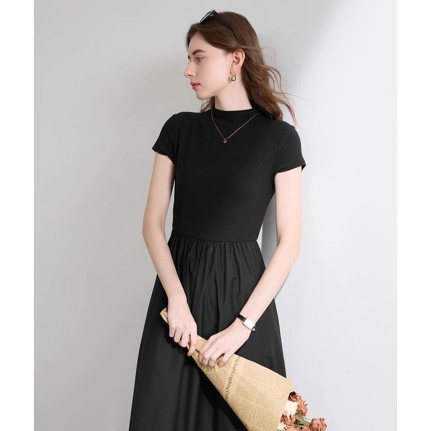 Wajib Punya Gaun Hitam Bergaya Prancis/Dress Hitam Korean Style Long Jumbo 80Kg/Panjang Gaun Tinggi 
