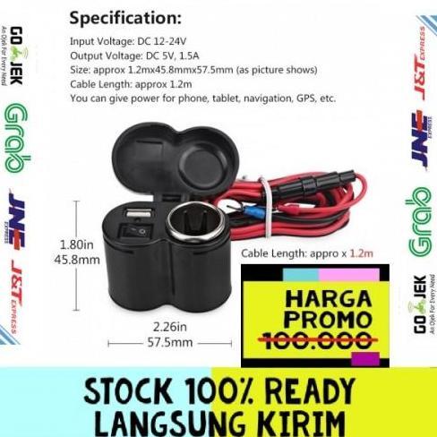 MLD-122 Charger HP di Motor Waterproof Soket Lighter Motorbike USB Socket Lubang Casan Seperti di Mo