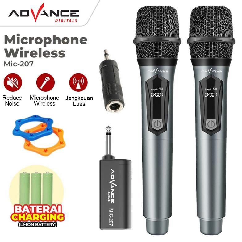 TERMURAH Advance Double Mic Karaoke Wireless Microphone Suara Jernih BONUS Baterai Cas 3 Pcs MIC207/