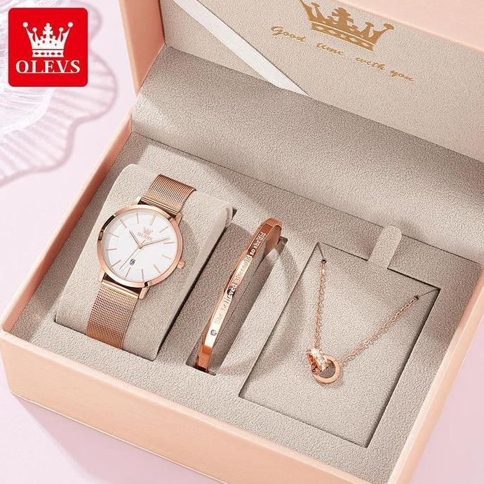 OLEVS Jam Tangan Wanita Original Anti Air Tahan Kecil Branded Elegan Analog Rose Gold Ultra-thin Wom