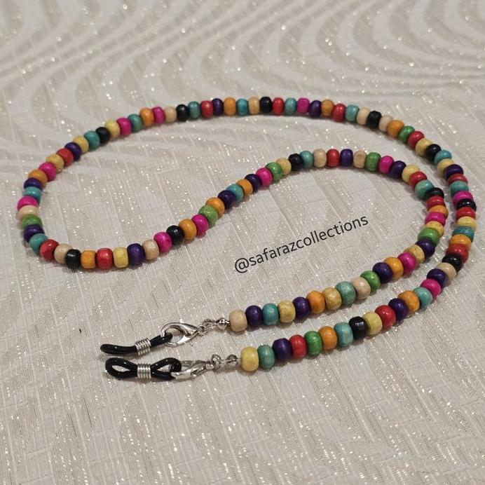Ready Tali Kacamata / Strap Holder / Kalung Masker 2in1 Manik Bambu Rainbow Pelangi