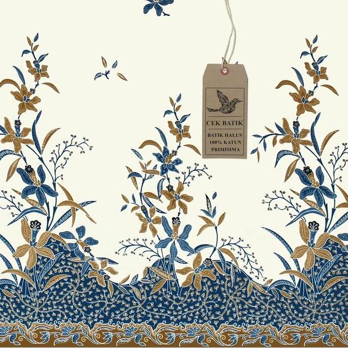[] Kain Batik - Motif Bunga Warna Dasar Putih Gading (Kuning Kecoklatan & Biru Tosca)