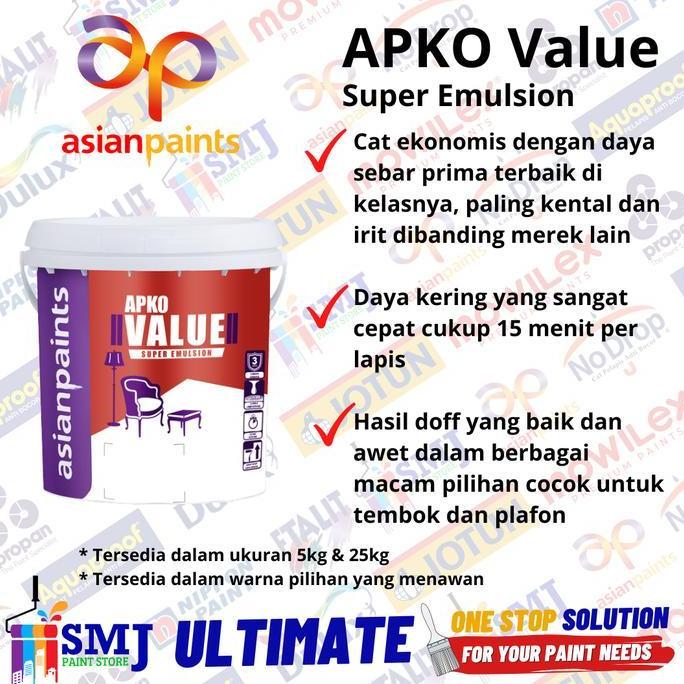 FYP CAT TEMBOK INTERIOR ASIAN PAINT APKO VALUE SUPER WHITE / PUTIH 25KG ''