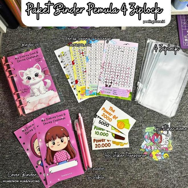 Newsave- 4 Ziplock Paket Binder Jelly Nabung A6/ Binder Keuangan / Binder A6 / Binder Sequin Binder 
