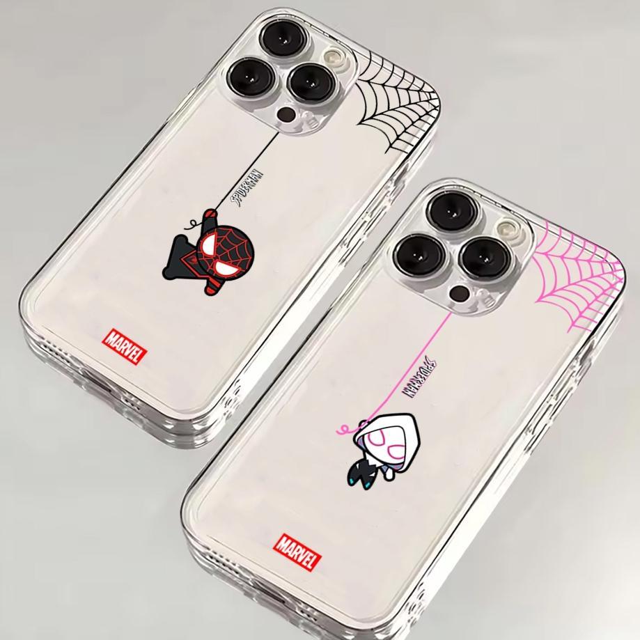 NEW DEALS SOFTCASE BENING CLEAR CASE MOTIF SPIDERMAN COUPLE UNTUK SEMUA TYPE HP IPHONE VIVO REDMI RE