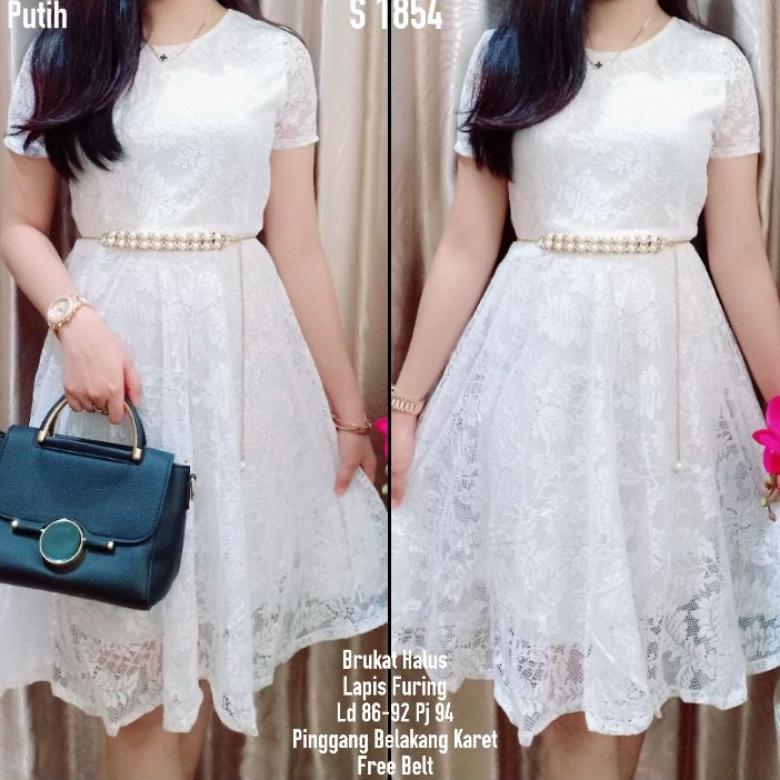 GARANSI S 1987 S 1854 Dress Putih Brukat Polos