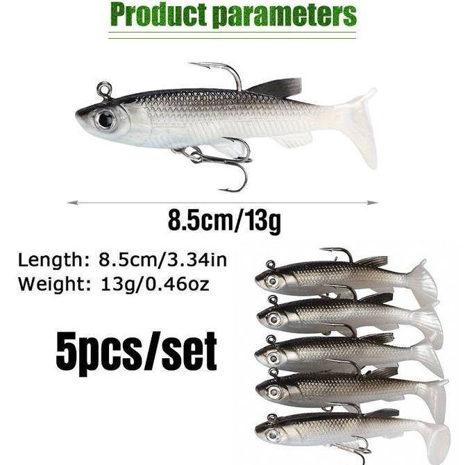 LEZA 5Pcs Set Umpan Soft Lure Ikan Minnow Sinking Casting Lembut Umpan Plastik Umpan Pancing Untuk G