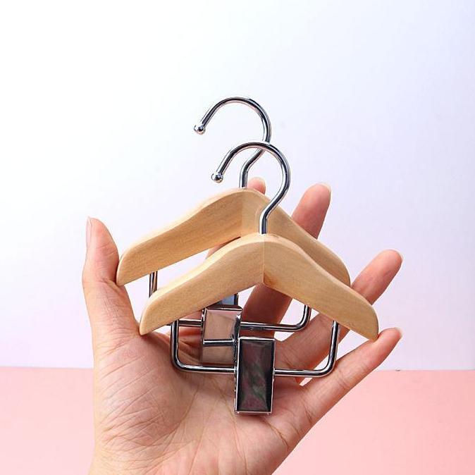 BOWATA Hanger Mini Kayu dengan Jepit Hanger Display Kuku Gantungan Kecil untuk Pakaian dan Tas