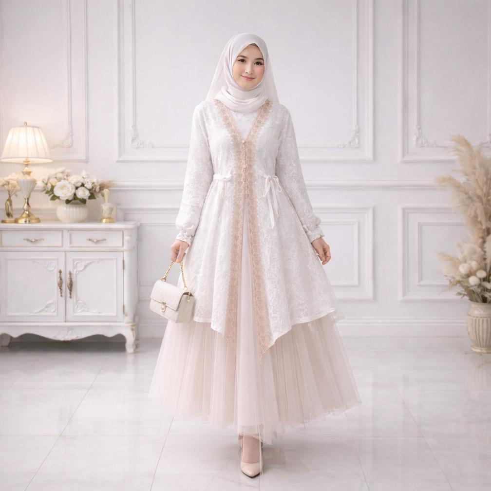 LIMITED EDITION TUNIC TUNIK BRUKAT LACE RAYA KAMARI SPECIAL BROKEN WHITE