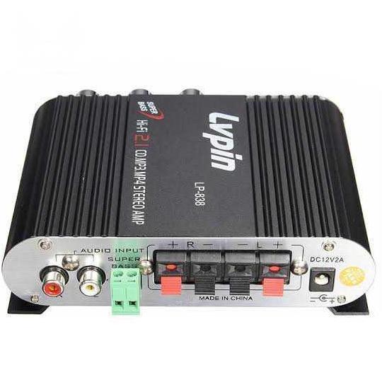LVPIN Mini HiFi Stereo Amplifier Treble Bass Booster 12V 200W - LP-838