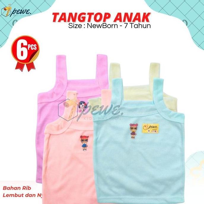 DE35 - 6 Pcs Singlet Anak Perempuan Warna / tantop anak lusinan Pewe/Tantop anak umur 4-5 Tahun / te