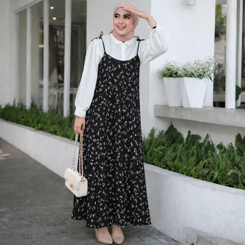 OVERALL SLOOPY WANITA / YUBI DRESS JEJU OVERALL MOTIF BUNGA KOREAN STYLE