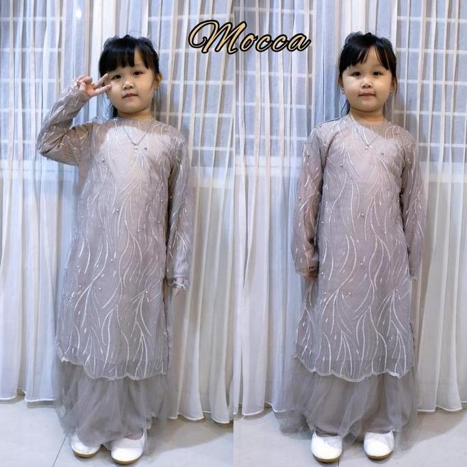 Geraldine Kid Baju Gamis Brukat Anak Perempuan/Gamis Anak Brukat Tile/Fashion Gamis Pesta/ Gamis Cou