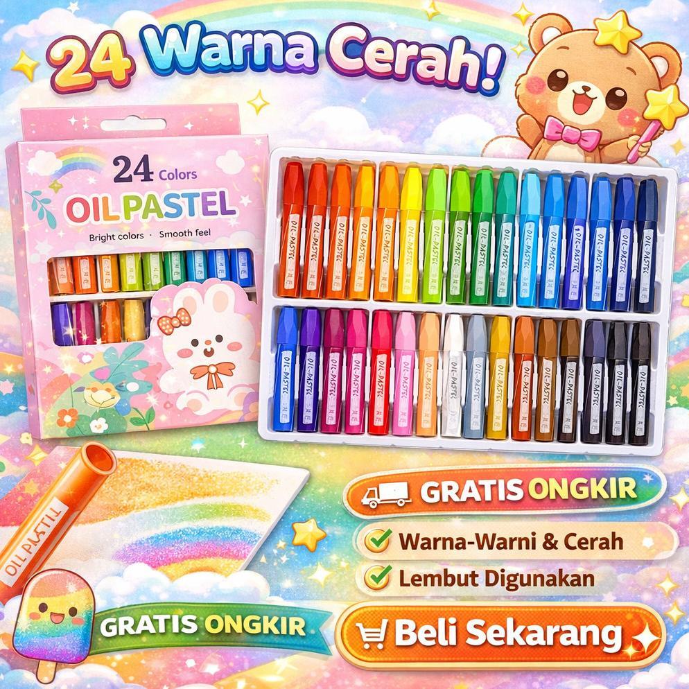 CRAYON ANAK SEKOLAH / CRAYON OIL PASTEL SET 12WARNA DAN 24WARNA / CRAYON OIL PASTEL / CRAYON MINYAK 