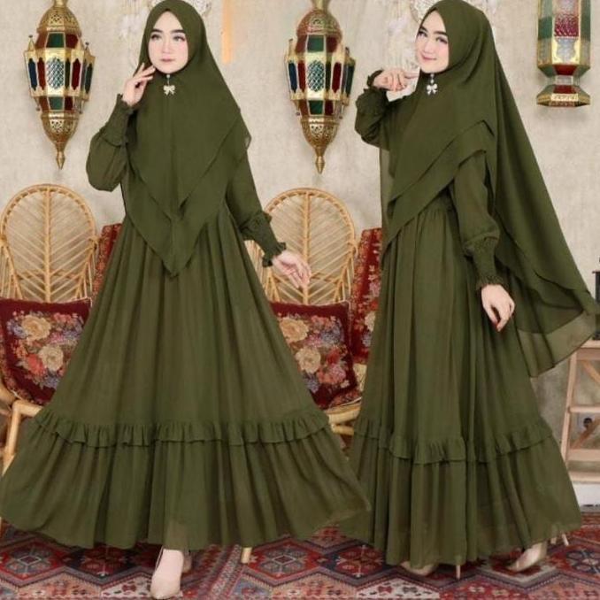 Khza- Syarii Fausya  Ceruty Bebydoll Rempel/ Gamis Syarii Polos