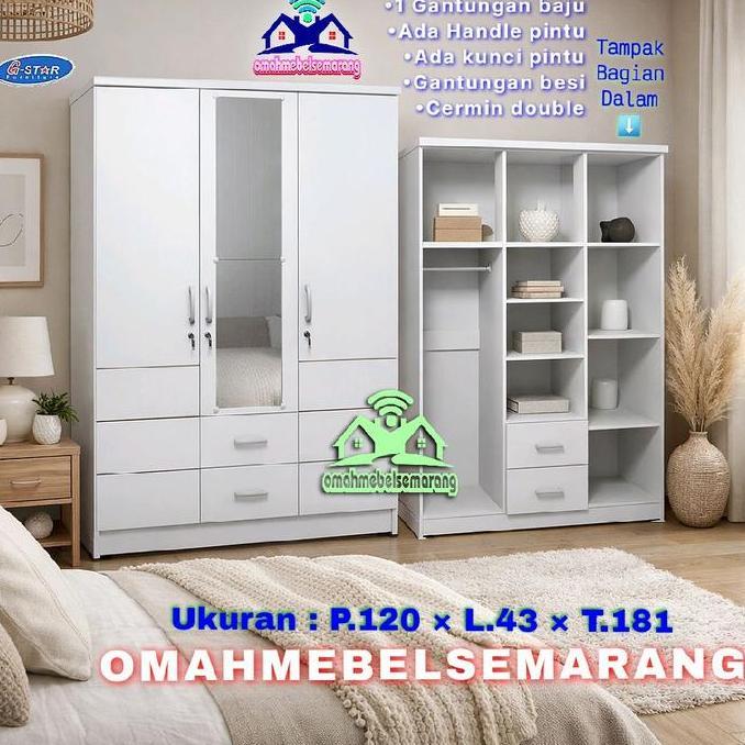 Terlaris Lemari Pakaian 3 Pintu Laci 2 Gstar Llbp Karin Tempat Rak Baju Minimalis Modern Furniture M