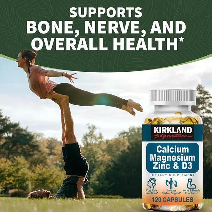 KIRKLAND Calcium Magnesium Zinc + Vitamin D3 Capsules contains 1000 mg calcium, 400 mg magnesium and