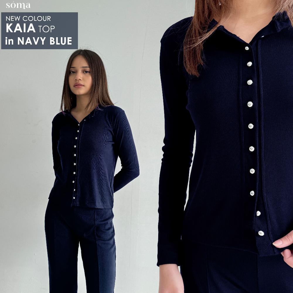 Premium Kaia Top | Atasan Knit Wanita Lengan Panjang Basic Korean Top Summer Baju Knit Kancing Rib W