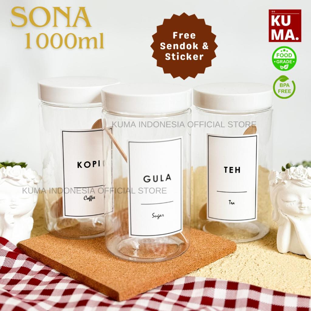 Kuma Sona 1000Ml Tutup Putih Toples Bahan Plastik Food Grade Free Stiker