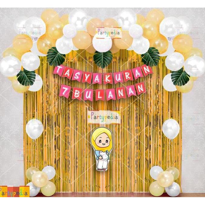 BACKDROP DEKORASI TASYAKURAN 7 BULANAN KEHAMILAN Balon