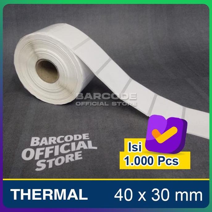 Glue- Stiker Kertas Label Bare Thermal Ukuran 40X30Mm - 40 X 30 Mm