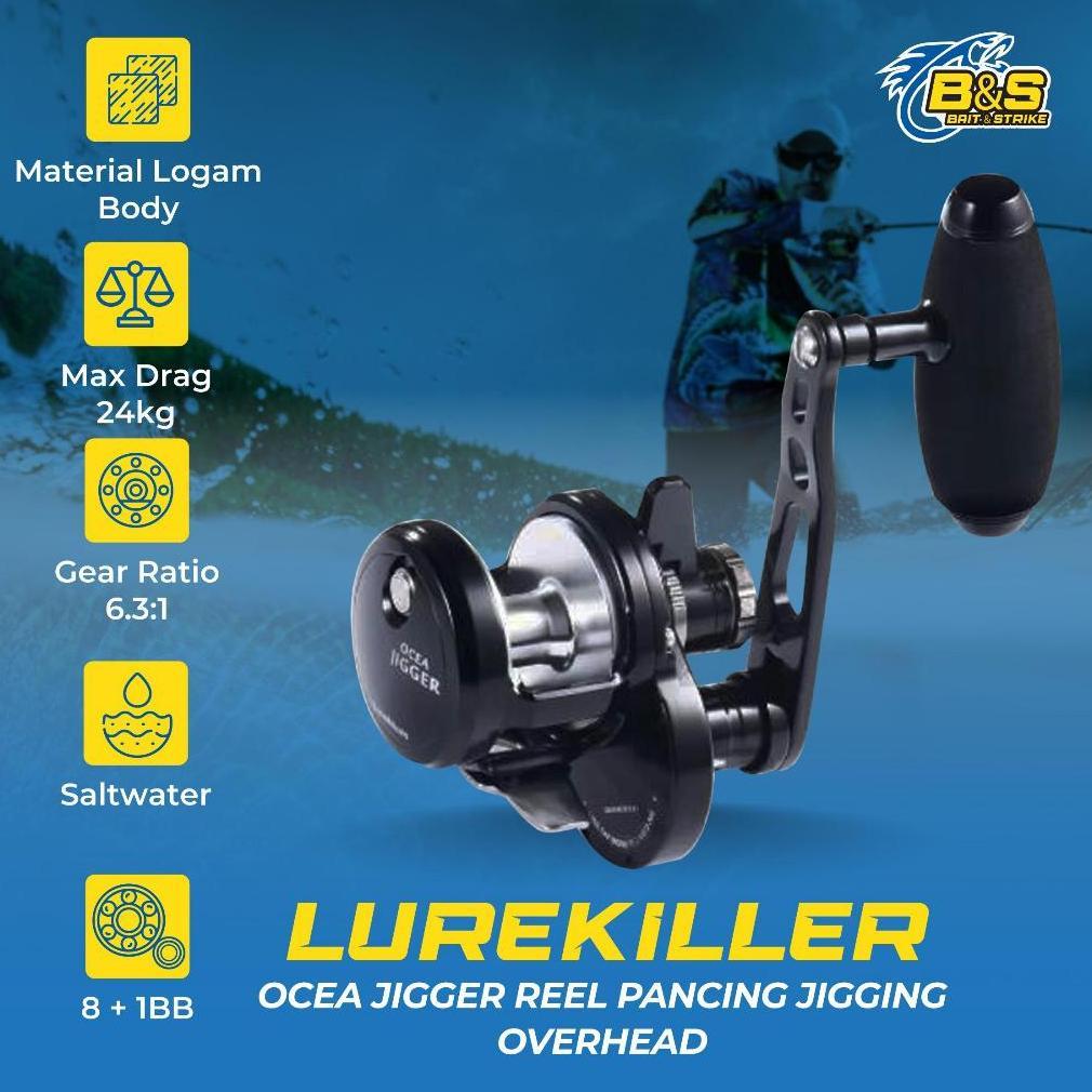 Lurekiller OCEA JIGGER Reel Pancing OH 1500HG/1501HG 24Kg Reel Pancing Jigging Overhead Plat Besi RP