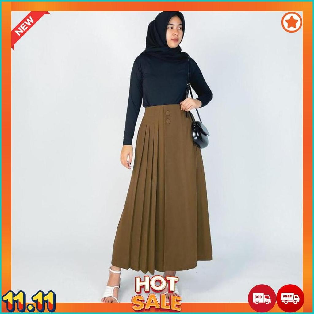 Husna Kulot Rok Panjang//Celana Kulot Husna Original Kancing 2// Pleats Wanita Casual//Celana Kulot 