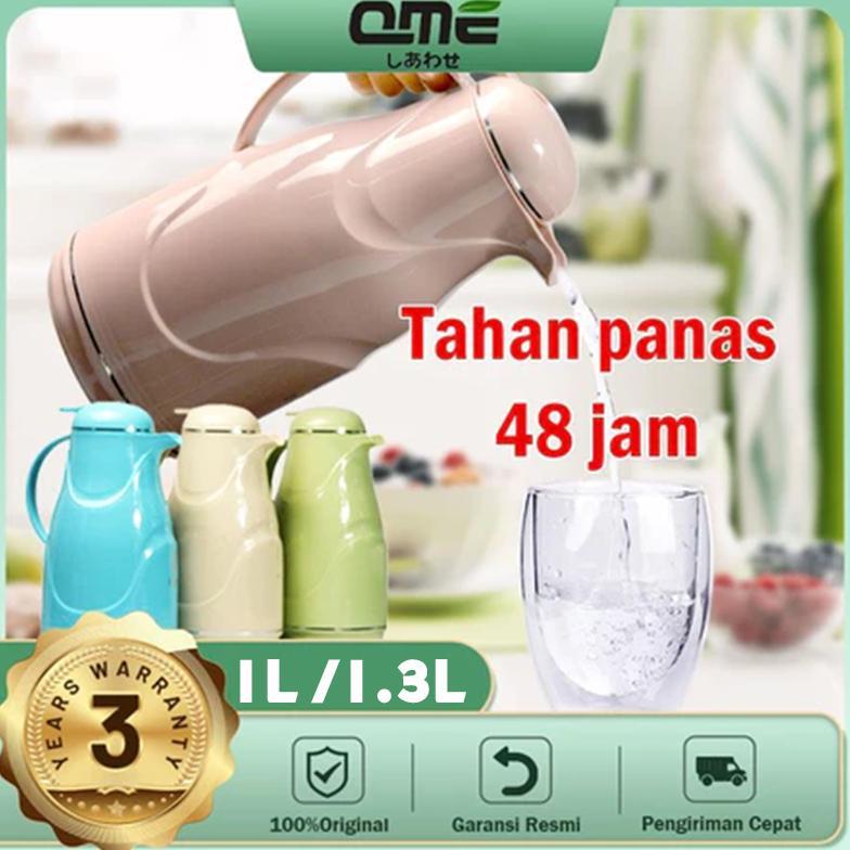 QME 1300ML TERMOS AIR PANAS BAHAN KACA LUAR PLASTIK WATER JUG 1.3 LITER BESAR