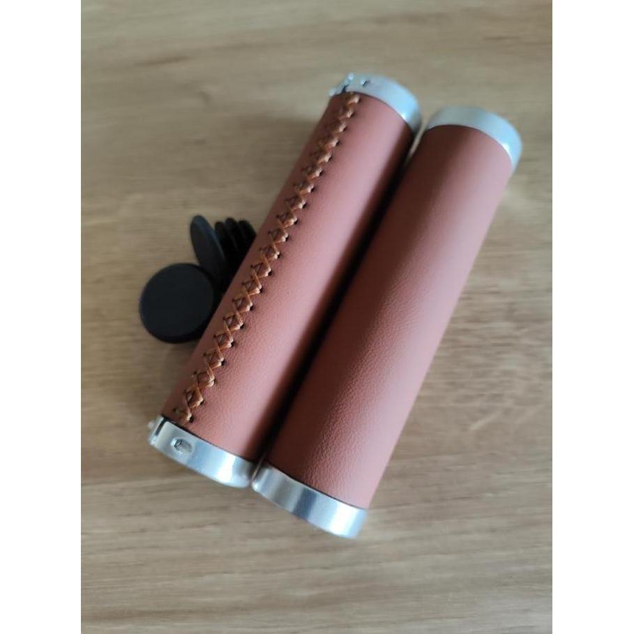 Hand grip Sepeda Kulit Vintage Brown Black Coklat Hitam