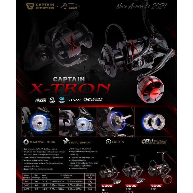 Reel Pancing CAPTAIN X TRON 2000 - 6000 Gold Label (9+1 Bearing) Power Handle - Toms Fishing