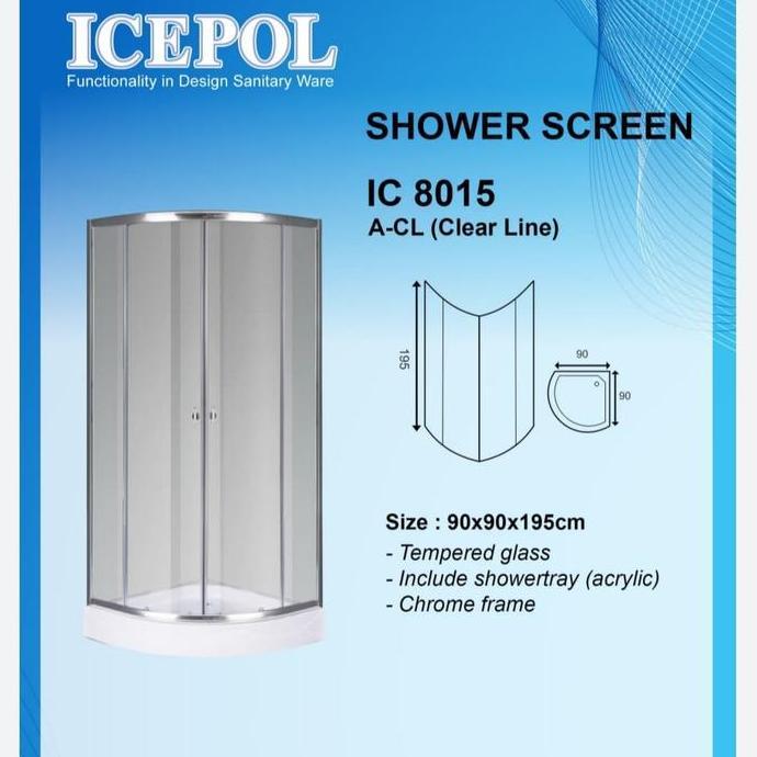 Shower box Icepol oval + shower tray uk.90 x 90 cm kaca tempered polos