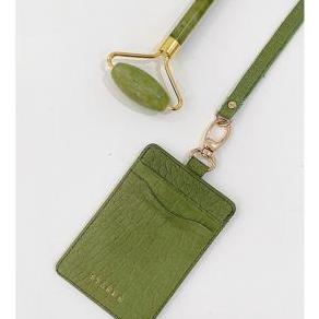 Lanyard Id Card Vintage Holder Aesthetic Kulit Asli Starke Fury Chital Texture Croro Sage Green