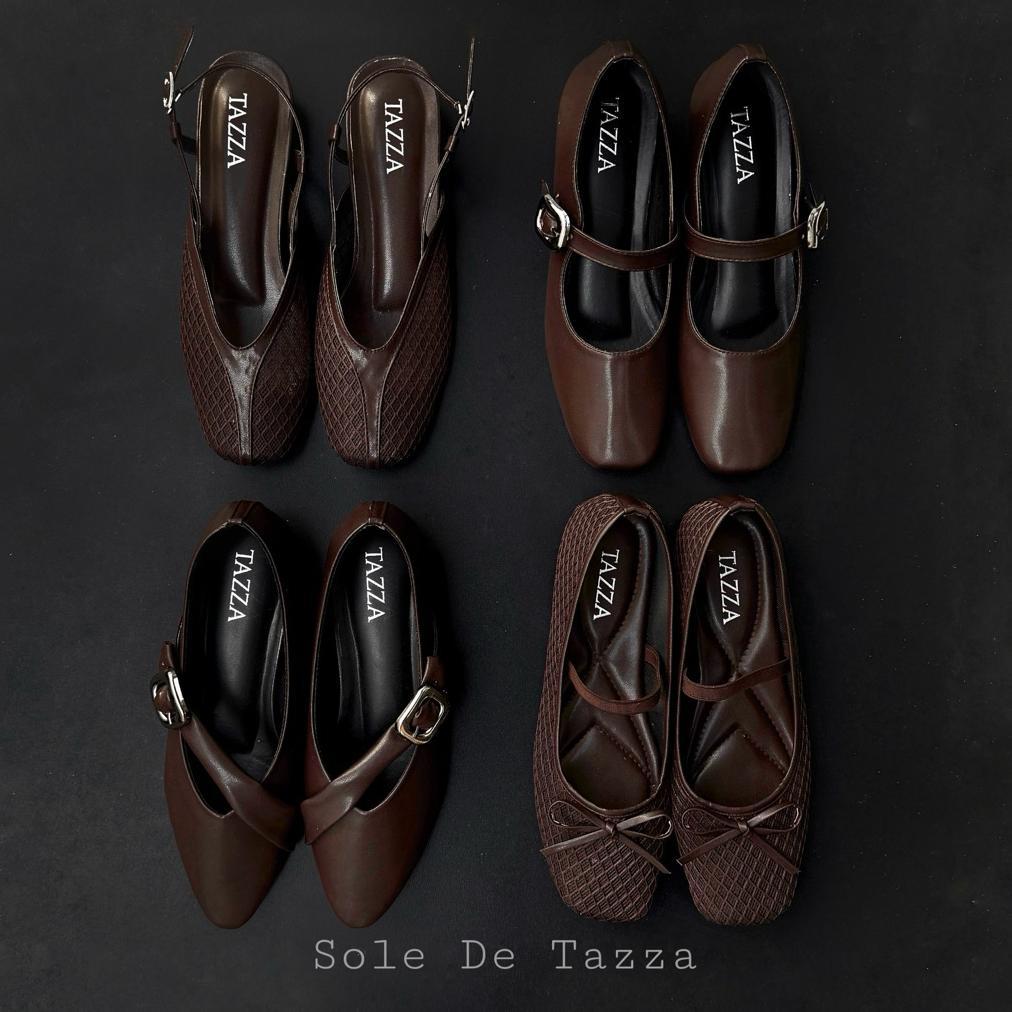 New Arrival Tazza Brown Collection Sepatu Flat Shoes Wanita Korea Coklat Mesh Jaring