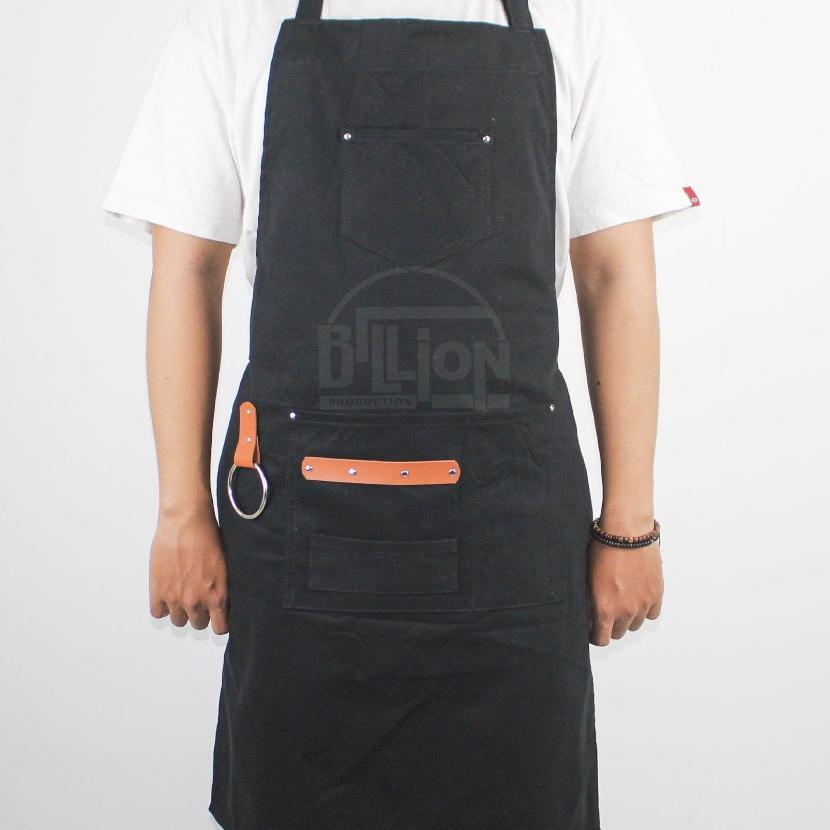 Bp Apron Barista Canvas Leather Tali Leher Celemek Barista Pria Wanita Unisex