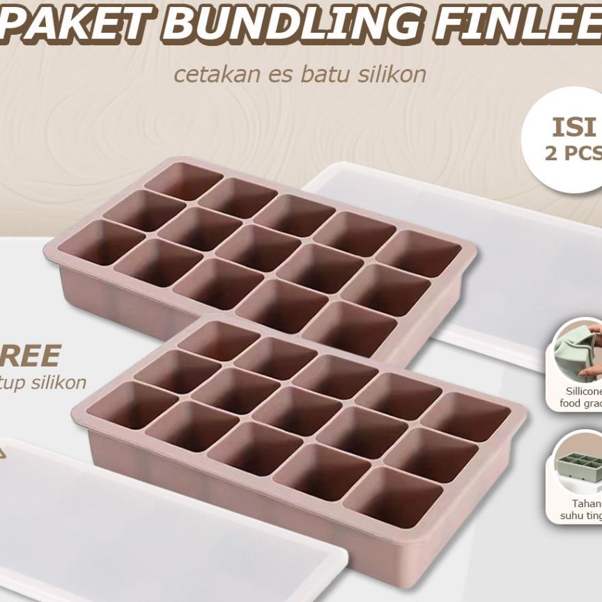 Bundling Finlee Cetakan Es Batu Sillicone Wadah Mpasi/Kaldu/Es Batu Bpa Free Tutup Silicone