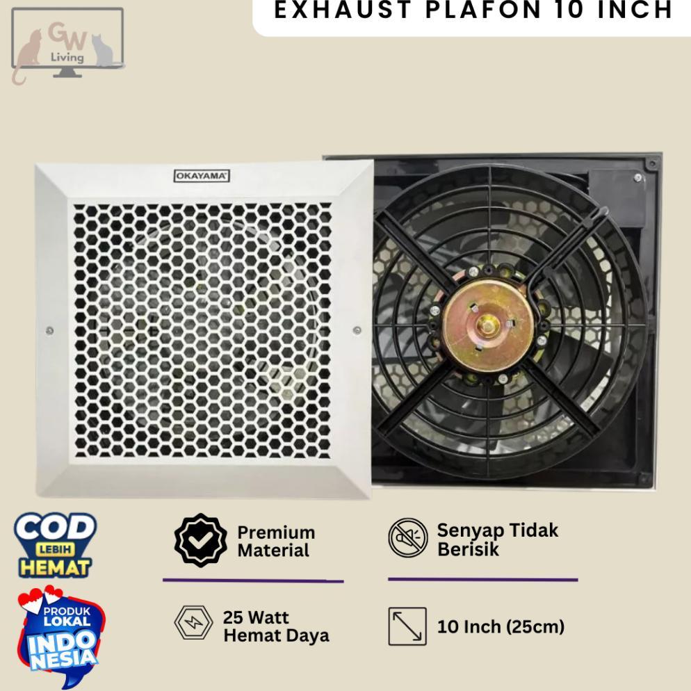 CUCI GUDANG Okayama Exhaust Fan Plafon Kipas Hexos 12 Inch 10 Inch Hemat Daya Tidak Berisik