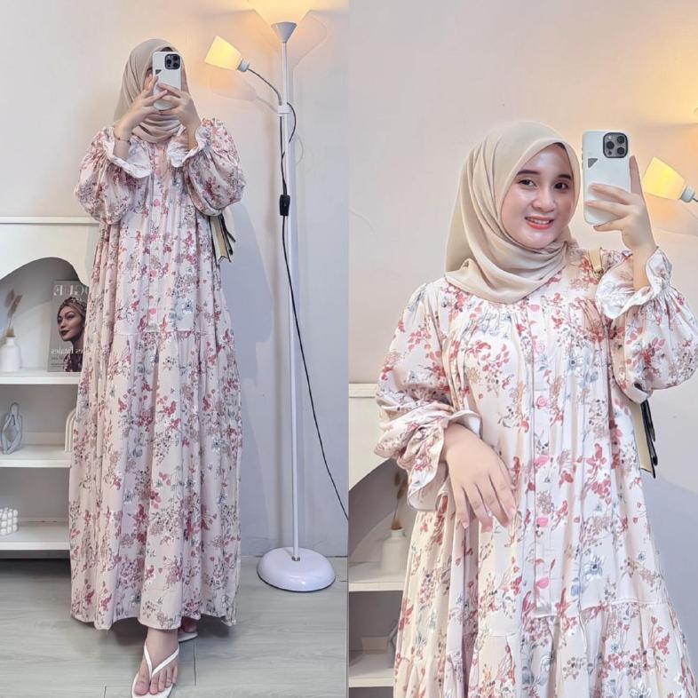 Daisy Dress Gamis Muslim Lengan Balon Busui Bahan Rayon Diamond Premium