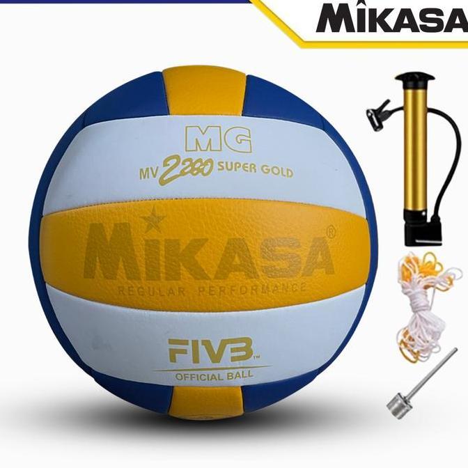 Bola Volly Mikasa Jahit Mesin SUPER GOLD 2200 - Kulit Sintetis Jeruk Berkualitas Tinggi - Voly Plus 