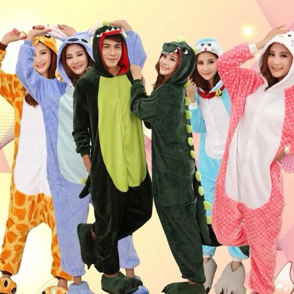 BAJU ONESIE KOSTUM COSPLAY DEWASA ANAK DINO TOTORO JERAPAH PENGUIN STITCH SAPI PIKACHU CAPYBARA SERI