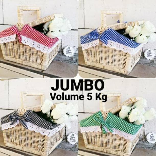 Keranjang Rotan Piknik Jumbo Ukuran Besar 40x26x38 Cm