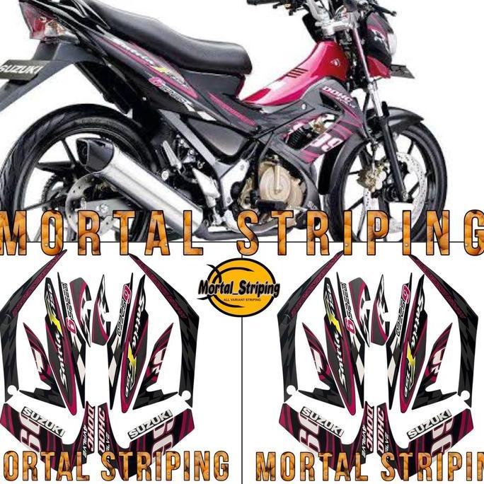 STIKER STRIPING LIS LES BODY SUZUKI SATRIA FU BARONG 2012 HITAM PINK Motorcycle