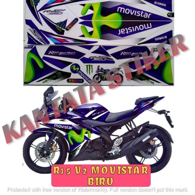 STIKER STRIPING LIS BODY VARIASI MOTOR YAMAHA R15 V2 MOVISTAR BIRU SEMI FULL BODY Motorcycle