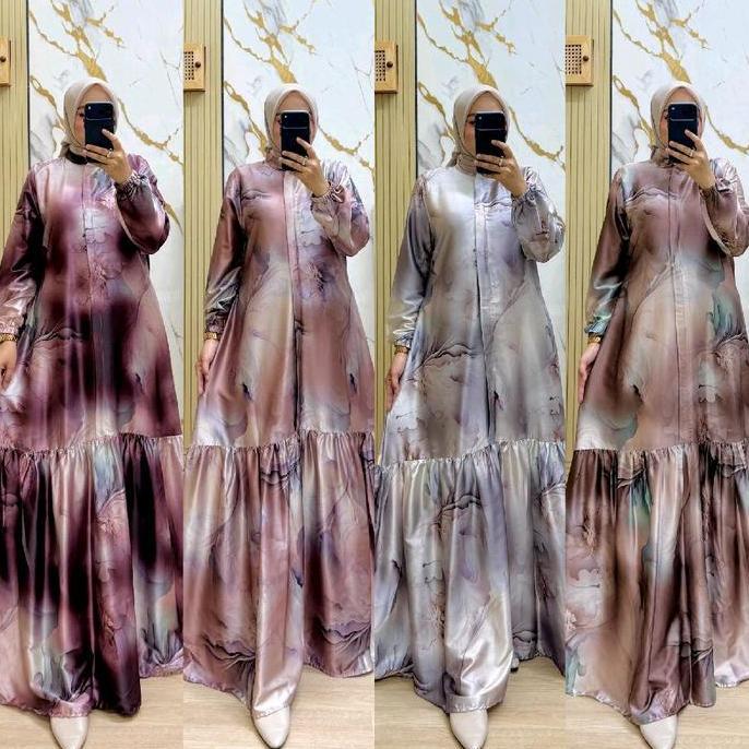 Chandra - Dress Silk Premium model rempel bawah Gamis Muslim Syari Wanita  Dewasa Remaja Motif Terba